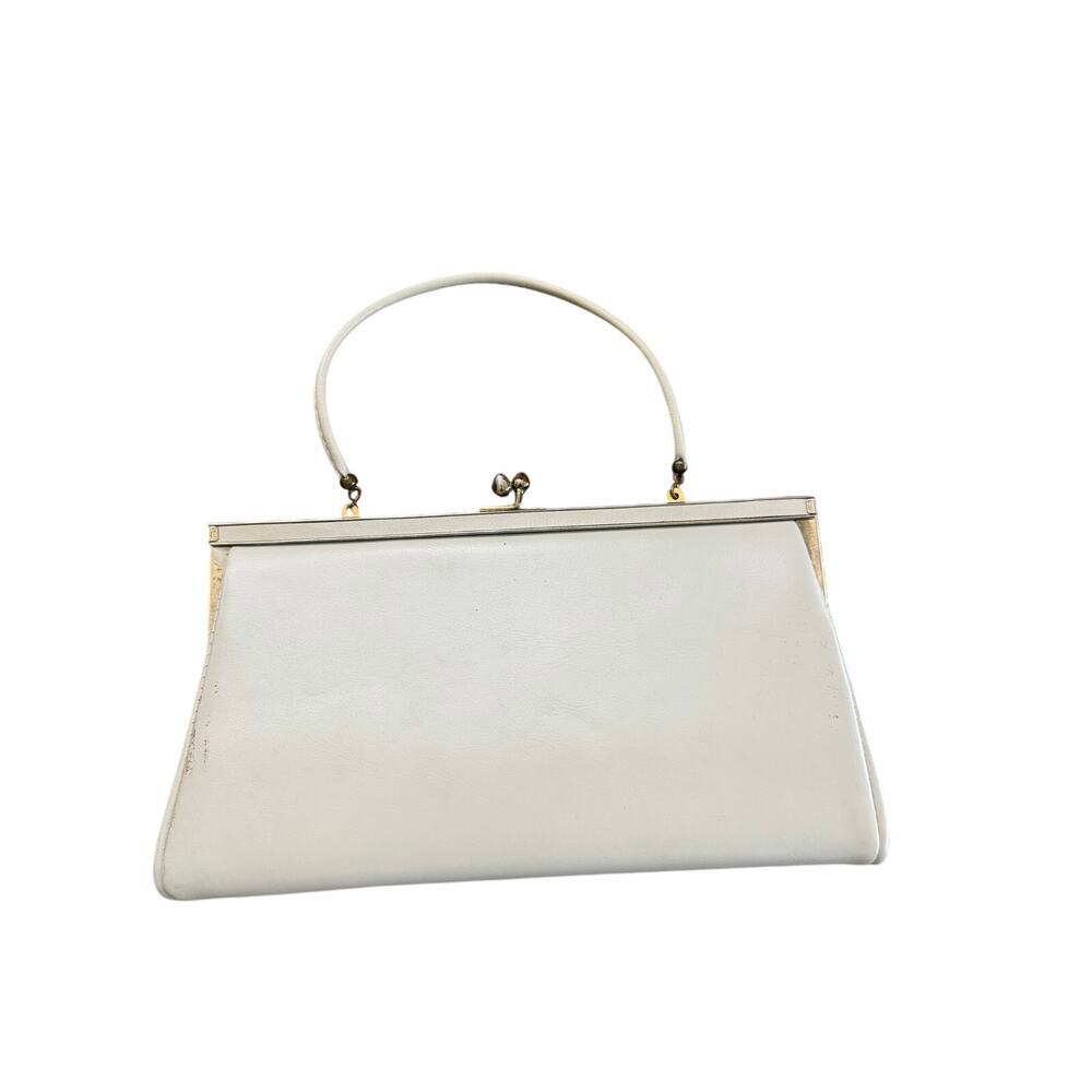 Vintage Ande Leather Structured Top Handbag Cream